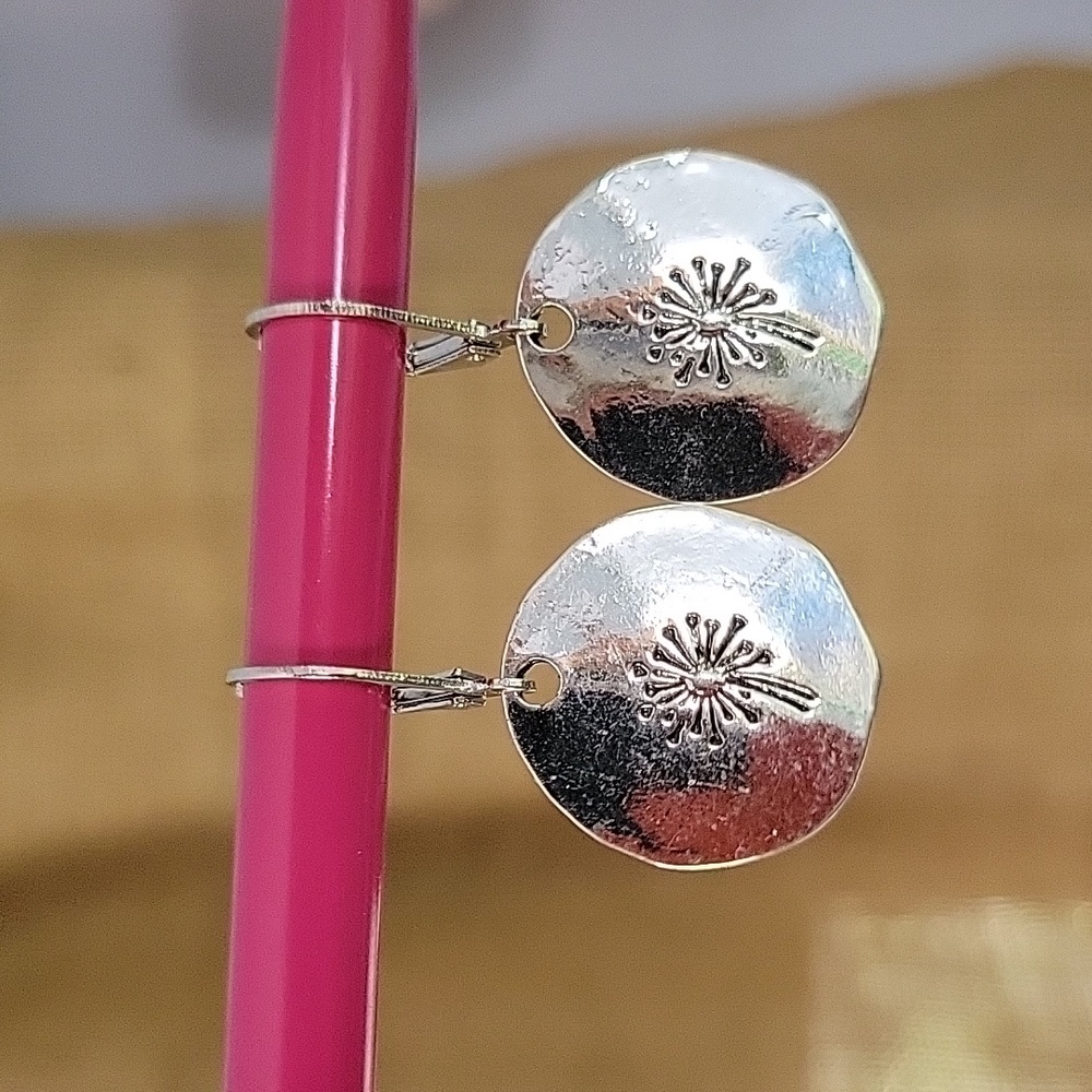 Dandelion Hammered Disc Drop Earrings - Picture 8 of 8